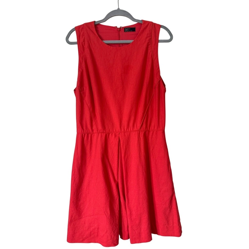 Gap Sleeveless Dress Women's Size 12T Red Scoop Neck BackZip Pockets Front Pleat